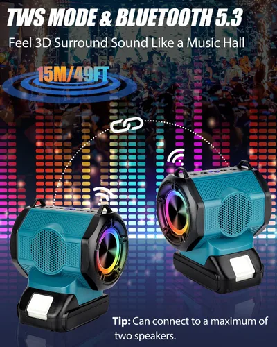 Miniatura 6 de Taingwei Altavoz Bluetooth para batería Makita LXT de 18 V, altavoz pequeño inalámbrico de 30 W para lugares de trabajo, hogar y fiesta