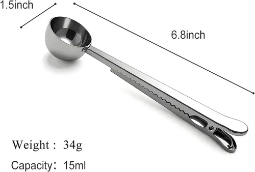 Miniatura 6 de Cuchara de café con clip para bolsa, 2 unidades, 1 cucharada de acero inoxidable de mango largo cucharas medidoras para café molido y granos, té
