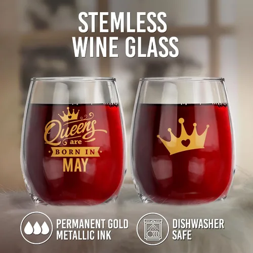 Miniatura 4 de BAD BANANAS Regalos de cumpleaños para mujeres – Queens Are Born In May – Tauro y Géminis – Copa de vino sin tallo de 21 onzas – Regalos de feliz