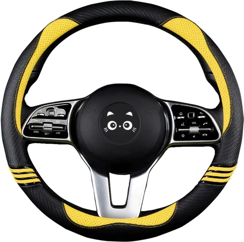 Miniatura 8 de Iwantit® Funda para volante con fibra de carbono y anillo de goma antideslizante, ajuste universal de 14.5 a 15 pulgadas para automóviles, SUV
