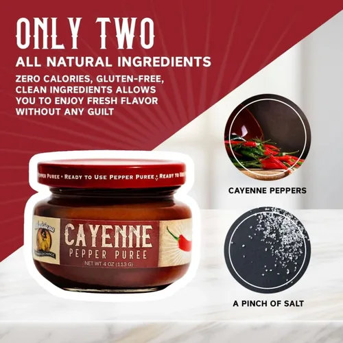Miniatura 3 de Cayenne - Louisiana Pepper Exchange - Reemplazo de pimienta fresca (puré de pimienta de cayena) 1 tarro - a base de plantas, sin gluten. Reemplaza