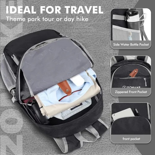 Miniatura 4 de ZOMAKE Mochila plegable ligera 30L, mochilas plegables para senderismo, mochila plegable compacta resistente al agua para viajes Negro
