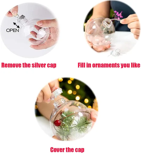 Miniatura 3 de 10 unidades de 80 mm Bolas colgantes transparentes con parte superior extraíble, bolas colgantes rellenables de plástico transparente, adornos