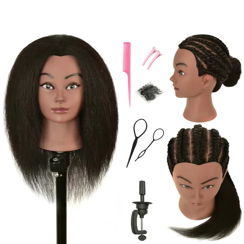 RIHANNAHAIR - Cabello humano 100% real estilo afro, incluye cabeza de maniquí para peluquería: prácticas de estilismo, trenzado, rizado, estilizado,