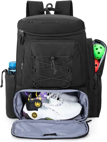 GOBUROS Mochila de paleta de pickleball para 4 raquetas con gancho para cerca, bolsa de equipo de pickleball con compartimento para zapatos para