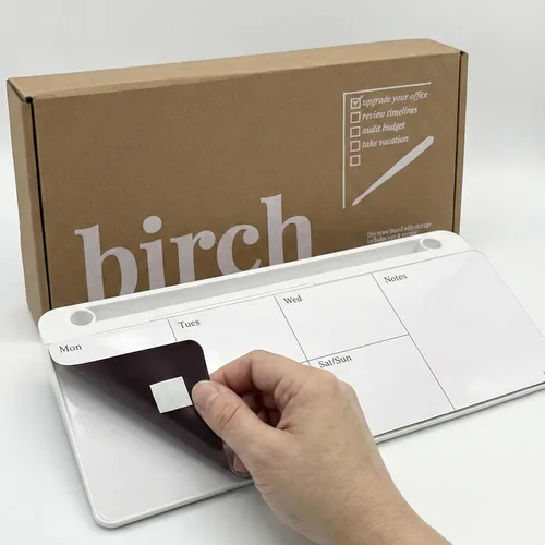 Miniatura 8 de Birch Pizarra blanca de cristal de escritorio con calendario semanal magnético, pizarra de borrado en seco, soporte para teclado, almacenamiento