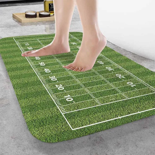 Miniatura 2 de Tapete de baño de campo de fútbol americano para baño, césped verde, tapete deportivo popular, tapete de baño antideslizante con parte trasera