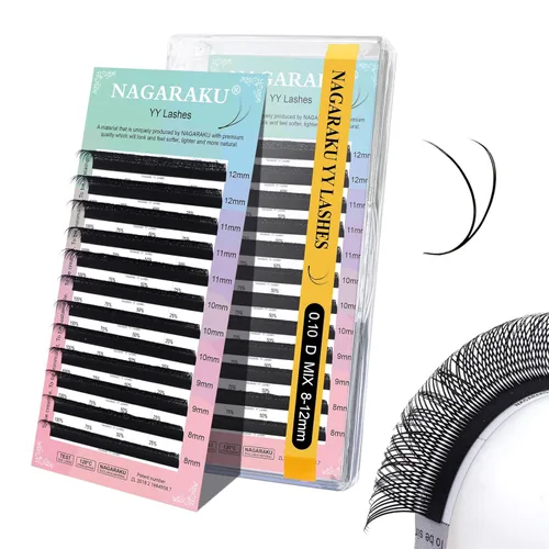 Miniatura 28 de Suministros de extensiones de pestañas NAGARAKU yy, pestañas falsas 0.05mm rizado D, bandeja mixta 8-12mm, prefabricadas 4D, abanico fácil, volumen