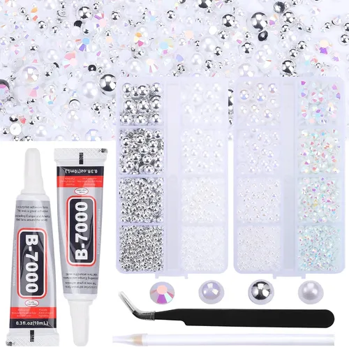 Miniatura 9 de Kit de perlas y diamantes de imitación con parte trasera plana de oro negro, 3929 unidades, diamantes de imitación de resina de tamaño mixto