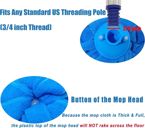 Miniatura 5 de Repuesto de trapeador de tela de microfibra azul compatible con poste de roscado estándar de 3/4 pulgadas (2)