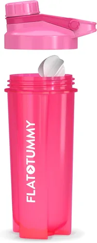 Miniatura 2 de Flat Tummy Botella mezcladora de proteínas con almacenamiento de polvo, mezclador de botellas rosa de 20 onzas, mezclador de proteínas con bola