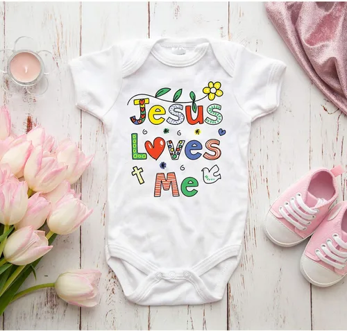 Miniatura 2 de TripleBDesigns Jesus Loves Me Christian Bautism Religious - Body para bebé recién nacido