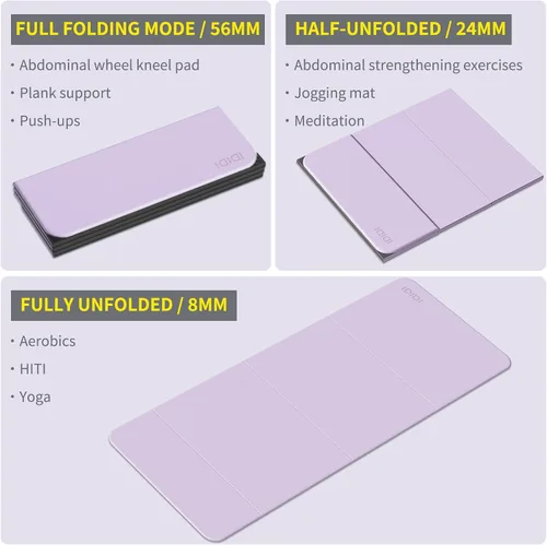 Miniatura 5 de Esterilla de yoga plegable extra grande de 74 x 31.5 pulgadas, 0.315 pulgadas, de doble cara, antideslizante, ligera, para adultos y niños, portátil