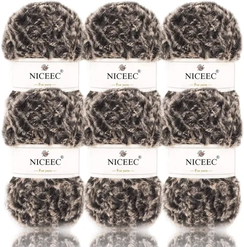 Miniatura 86 de NICEEC Hilo de Pelo Sintético Super Suave, Grueso y Esponjoso, Hilo de Pestañas para Crochet y Tejido (Longitud Total 192m/9.1kg) - Otoño/300g