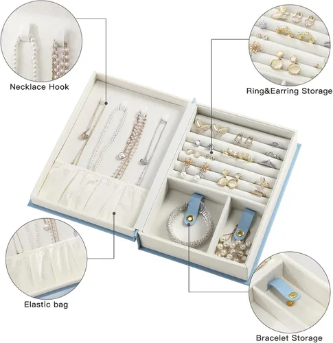 Miniatura 3 de CASEGRACE Joyero organizador de piel sintética con diseño de libro mágico para aretes, pulseras, collares, anillos, almacenamiento para mujeres