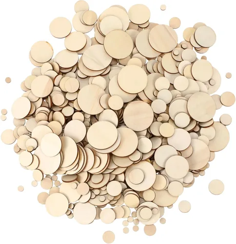 Miniatura 6 de Blulu 450 piezas de rebanadas de madera sin terminar, círculos redondos de madera para manualidades, recortes, adornos para manualidades