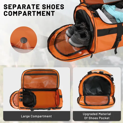 Miniatura 26 de MIER Mochila deportiva grande con compartimento para zapatos, resistente y resistente al agua, azul marino, 45L