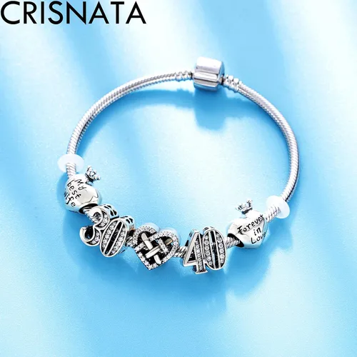 Miniatura 4 de Dijes de cumpleaños de 5, 10 a 50, 52, 55, 56, 60, 65, 70, 75, 80, se adaptan a pulseras de aniversario europeas, dijes de plata de ley 925