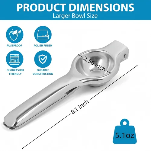 Miniatura 3 de Jenkin Exprimidor manual de acero inoxidable Exprimidor de limón cítrico,Exprimidor de frutas Lime Press Metal,Herramienta profesional de la cocina