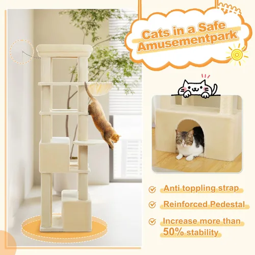 Miniatura 5 de PEQULTI Árbol para gatos grandes de 68 pulgadas para gatos grandes, torre alta para gatos grandes de interior con percha superior extragrande