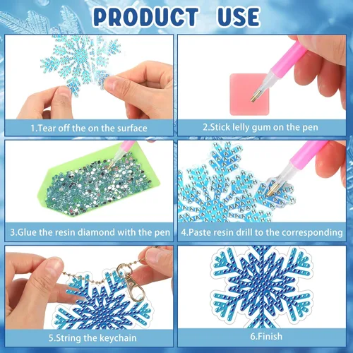 Miniatura 4 de Tondiamo Juego de 20 llaveros de pintura de diamantes de copo de nieve 5D DIY para bricolaje, adornos de diamantes de invierno, colgantes de doble