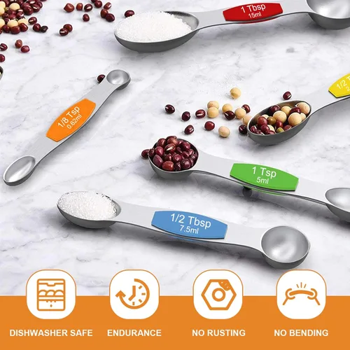 Miniatura 6 de Wildone - Juego de 7 cucharas medidoras magnéticas de acero inoxidable de doble cara, para ingredientes secos y líquidos, incluyendo 6 cucharas