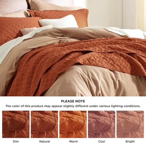 Miniatura 6 de Bedsure Colchas de tamaño Queen - Colchas ligeras tamaño Queen con patrón de tejido de canasta, ropa de cama suave, colcha de edredón rojo y naranja