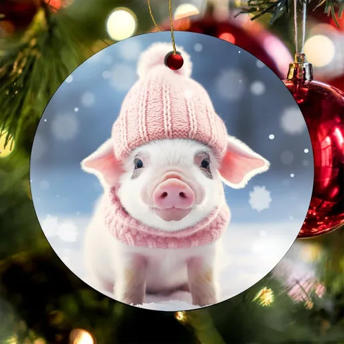 Miniatura 8 de Adorno de animales de granja, cerdo, adornos para árbol de Navidad, animales de granja para niños y niñas, decoración redonda de cerámica