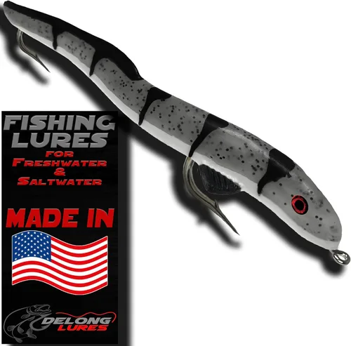 Miniatura 8 de Delong Lures Señuelos y cebos de pesca Jerk KILR EEL de 8 pulgadas, señuelos de pesca de agua salada y agua dulce, cebos para lubina de boca grande
