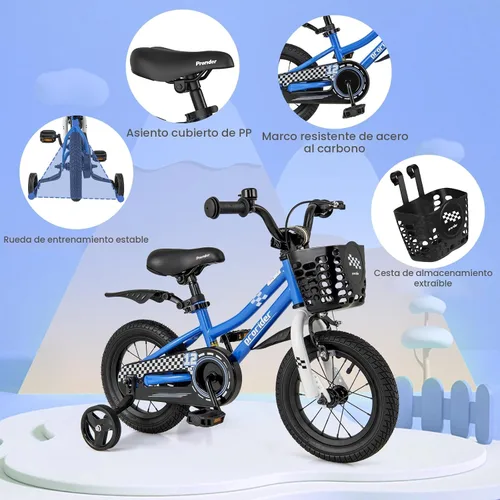 Miniatura 7 de COSTWAY Bicicleta para niños, 12, 14, 16, 18 pulgadas, para niños y niñas de 3 a 8 años, bicicleta para niños con ruedas de entrenamiento