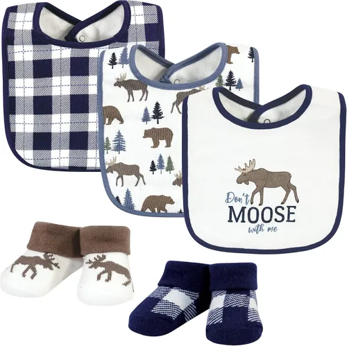 Miniatura 273 de Hudson Baby Conjunto de babero y calcetines unisex de algodón para bebé