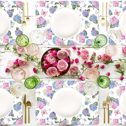 Miniatura 5 de Tarklanda 6 manteles individuales florales de plástico, 11 x 15.7 pulgadas, manteles de vinilo lavables para primavera y verano con hortensias