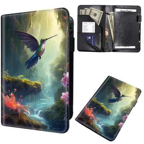 Miniatura 39 de Libros de mesero para camarera, cartera de cuero para camarero con cremallera, soporte para recibos, para camarero, camarero, accesorios