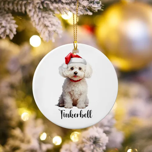 Miniatura 4 de Bichon Frise - Adorno de cerámica de Navidad 2025, adornos personalizados de Bichon Frise regalos para los amantes de los perros, bonito adorno