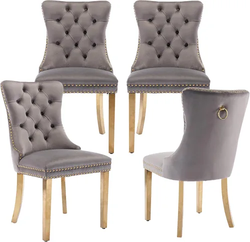 Miniatura 124 de LKTART Juego de 2 sillas de comedor de terciopelo, sillas de comedor copetudas con ribete de anillo de clavo, silla de comedor tapizada con patas