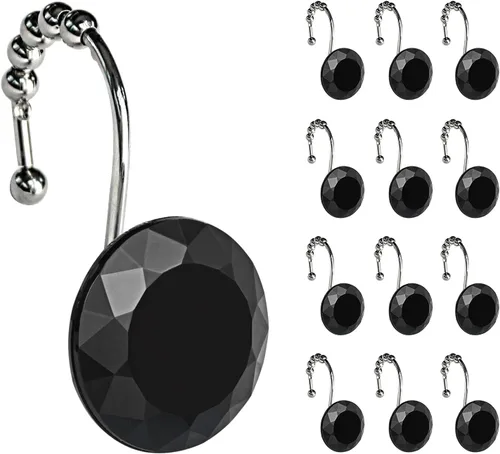 Miniatura 16 de Sunlit Diseño de Lujo Redondo Aqua Azul Diamante Cristal Gema Bling con Bolas Deslizantes Ganchos para Cortina de Ducha, Anillos para Cortina