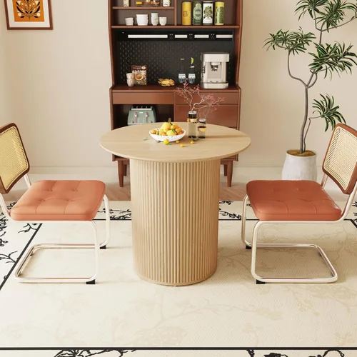 AVZEAR Mesa de comedor redonda de 31.5 pulgadas para 2 personas, mesa de comedor de cocina pequeña con base de madera acanalada, mesas de comedor