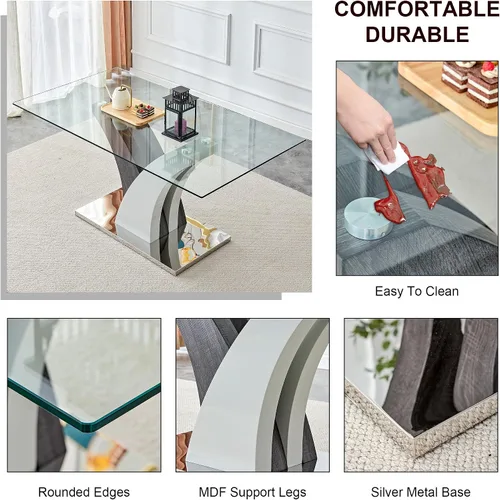 Miniatura 5 de AZmac Juego de mesa de comedor de cristal para 4, juego de mesa de comedor de 63 pulgadas para 4, mesa de cocina moderna y 4 sillas de comedor