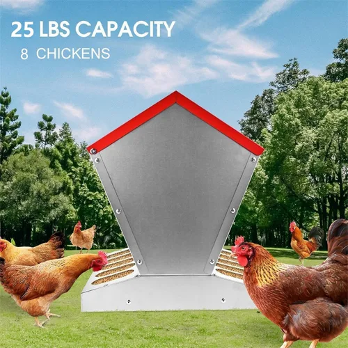 Miniatura 4 de shengyi Comedero galvanizado para pollo de 11.5 a 55 libras, alimentador de aves de corral a prueba de ratas con tapa, resistente a la intemperie