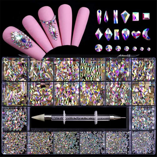 Miniatura 8 de 1 caja 3D lindo oso/pajaritas/mariposa resina decoración de uñas Aurora flores diseños holográficos adornos de uñas falda suministros de uñas