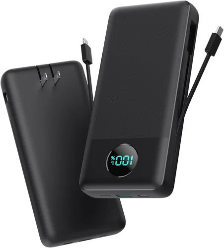 Miniatura 8 de Cargador Portátil 33800mAh Banco de Energía USB C con Cables Integrados y Enchufe de Pared CA, Carga Rápida 25W + QC 4.0 Cargador de Teléfono, Blanco