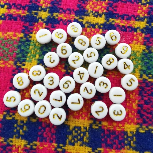 Miniatura 2 de Amaney 500pcs cuentas de números dorados 0.276x0.157 in cuentas de números mixtos acrílico forma redonda cuentas sueltas