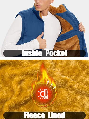 Miniatura 5 de MAGCOMSEN Chalecos de abrigo para hombre, con cremallera completa, sin mangas, con forro polar, chaleco acolchado con cuello alto