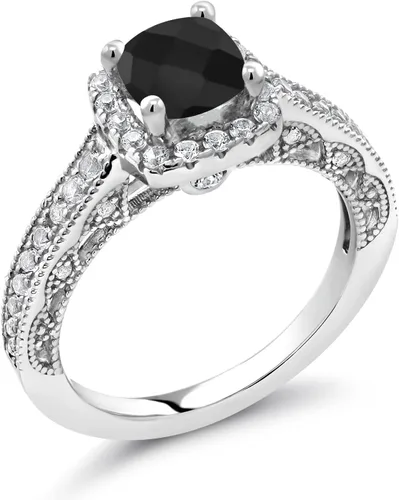 Miniatura 22 de Gem Stone King Anillo de compromiso de plata de ley 925 de 0.236 in con piedra natal y zafiro blanco creado con acento Anillo de compromiso