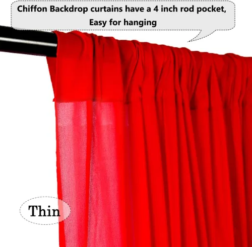 Miniatura 5 de Cortina de gasa roja de 5 x 7 pies, 2 paneles de telón de fondo de gasa para cortinas de decoración de boda, cortinas semitransparentes de tul