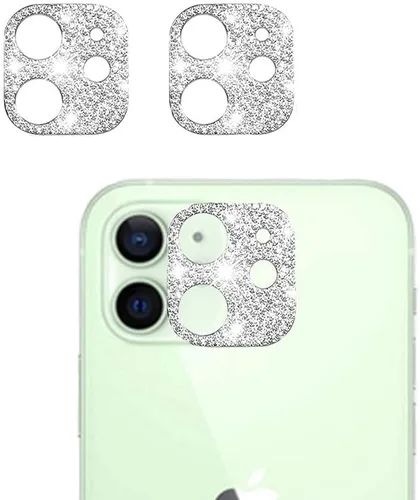 Miniatura 13 de [Paquete de 2] Protector de lente de cámara de cristal brillante para iPhone 11/iPhone 12 mini, cubierta de cámara trasera de diamante con purpurina