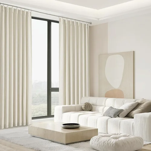Miniatura 7 de Cortinas opacas plisadas de arena con textura de lino de eficiencia energética, panel de tratamiento de ventana de 84 pulgadas con forro opaco