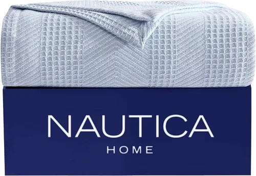 Miniatura 12 de Nautica - Manta individual, ropa de cama de algodón suave, peso medio para todas las estaciones (marrón claro Chevron, individual)
