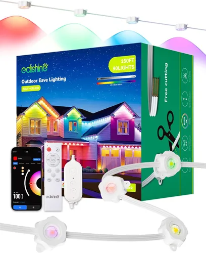 Miniatura 12 de EDISHINE Luces permanentes inteligentes para exteriores de 120 pies, 80 luces LED RGB+IC, aplicación/voz/control remoto, 50 modos de escena