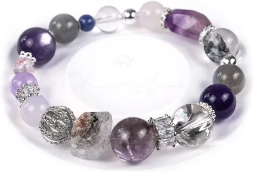 Miniatura 76 de Precious Gemstone Natural Crystal Healing Bracelet, Rutilated Quartz, Moonstone, Quartz Handmade Original Design Bracelet
